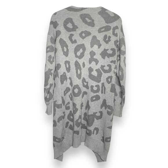 Amazon Brand gray leopard print longline duster length cardigan sweater SZ L - Picture 2 of 10